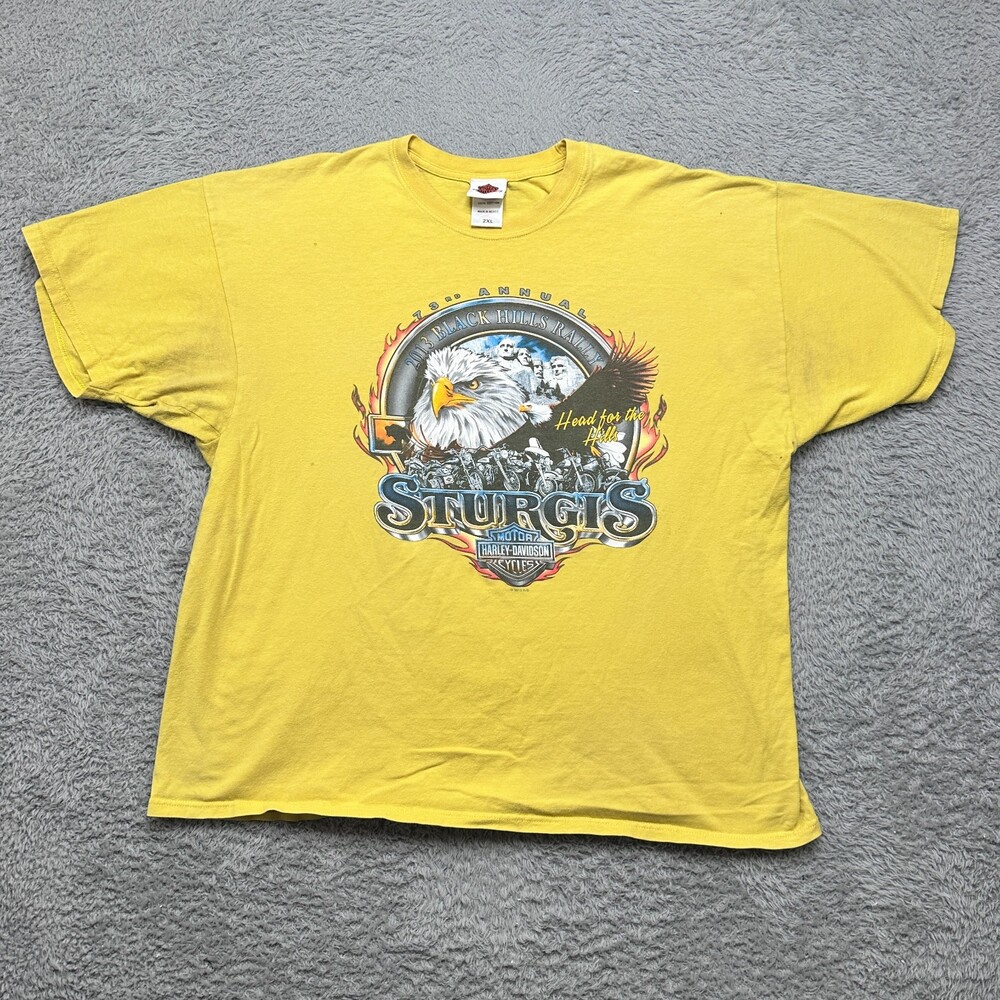 Harley Davidson Sturgis Shirt 2XL Yellow Eagle South Dakota 2013 Short Sleeve